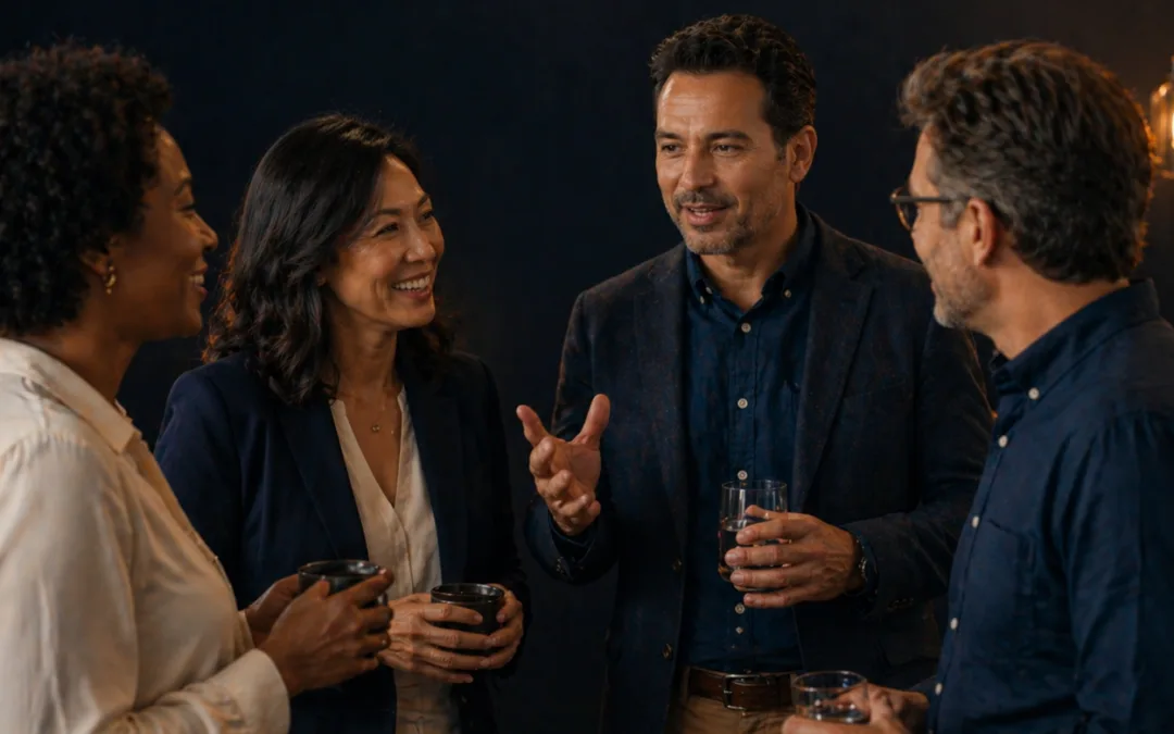 Coachs et entrepreneurs en networking dynamique autour d'un échange