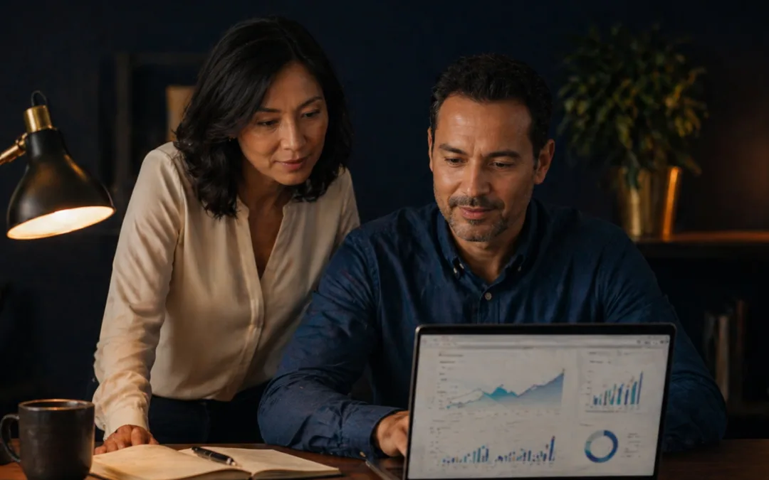 Coach professionnel travaillant sur un dashboard de revenus d'affiliation